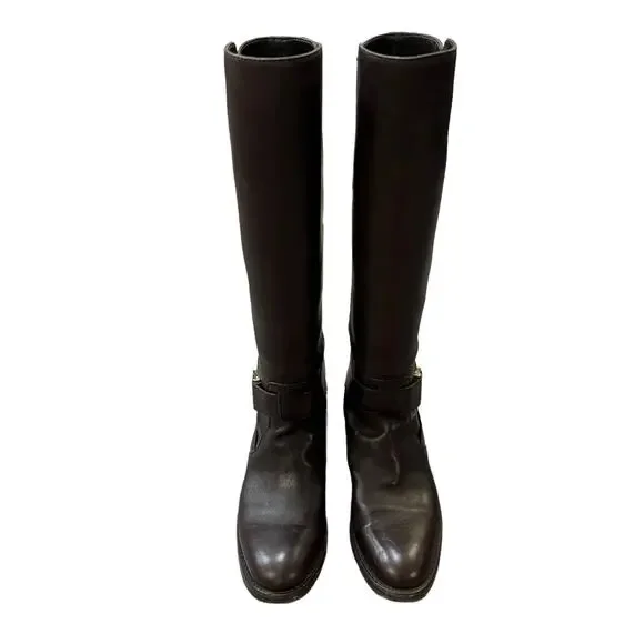 GUCCI Brown Leather Gold Harness Pull On Riding Boots 6.5